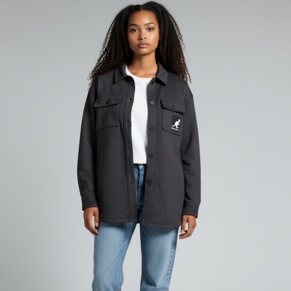 Kangol x H&M‎ Shacket Womens Small Dark Grey Excellent Quilted Shirt Jacket